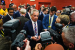 Reform UK leader Nigel Farage speaking to media